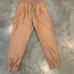 Tan Faux Leather Jogger Pants